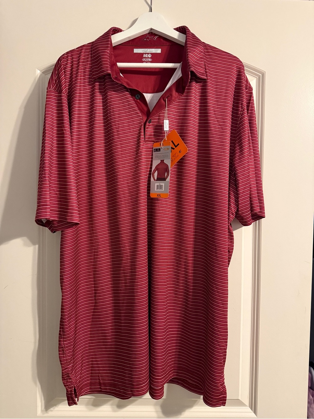 Greg Norman Collection Men's Burgundy and White Thin-Strip Polo